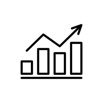 Graph growth with arrow up, line chart icon. Financial invest, increase, profit. Statistics and analytics. flat illustration vector