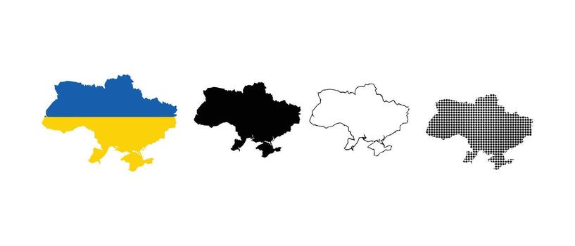Ukraine map icon set with flag and different patterns vector