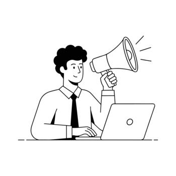Man with megaphone at laptop vector