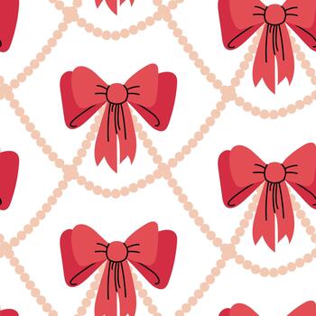 sin costura modelo con rojo doble arcos cubierto con perla guirnaldas plano estilo imprimir, ideal para regalo envase papel, festivo tela, o elegante digital antecedentes. vector