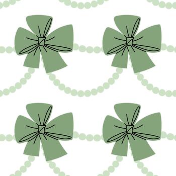 sin costura modelo con verde mullido arcos hecho de amplio cinta y horizontal línea de perla verde rosario. estilo plano impresión es Perfecto para envase papel, festivo tela, o un elegante digital antecedentes. vector