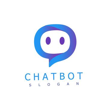 Modern chatbot logo with a friendly speech bubble character in blue and purple gradient, representing AI communication, digital assistance, and smart messaging technology vector