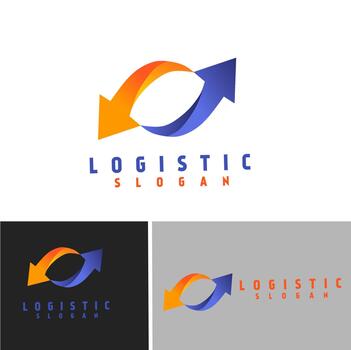Modern logistics logo featuring two dynamic arrows forming a circular flow, symbolizing fast delivery, connectivity, and global supply chain movement in blue and orange tones vector
