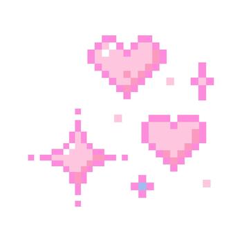linda píxel corazón con estrellas y2k retro 8 poco estilo. brillante juego píxel Arte efecto destellos 90s estética. brillante estrella y centelleo símbolo vector