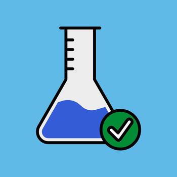 erlenmeyer matraz con marca de verificación icono para exitoso experimentar vector