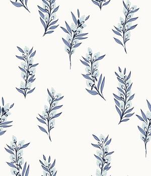 Seamless pattern with elegant blue floral stems and soft outlined buds on a light background. A delicate botanical design creating a calm, stylish, and natural decorative look vector