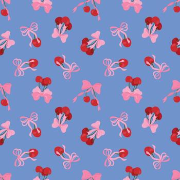 Cereza y cinta modelo en azul antecedentes. interminable texturas para tu diseño vector