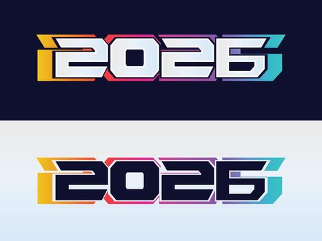 2026 Futuristic Colorful Typography Design with Modern Gradient Number Style on Dark and Light Background. Creative New Year 2026, Illustration for Technology, Event, Digital Banner, Poster. vector
