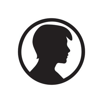 Minimalist black silhouette of a person in side profile view enclosed within a clean round circle frame vector