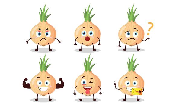 funny onion cartoon with different expressions character vector
