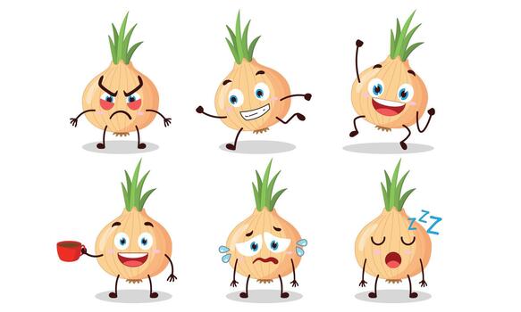 funny onion cartoon character with various pose activity vector