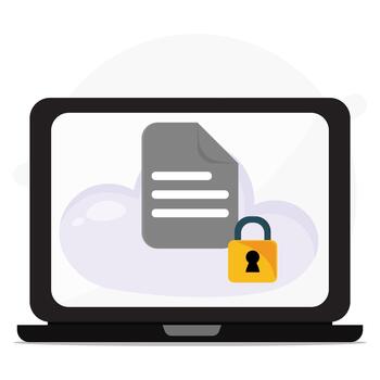 Laptop showing secure file in cloud with padlock, suitable for data security concepts, cloud storage services, secure online transactions vector