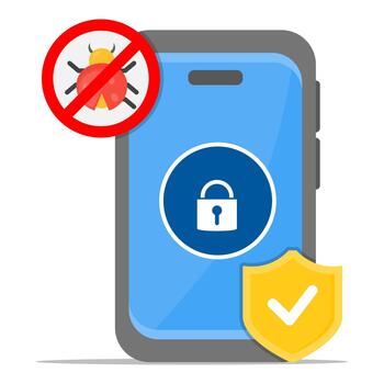 teléfono inteligente seguro desde loco y virus con bloquear y blindaje. adecuado para la seguridad cibernética conceptos, tecnología blogs, antivirus software promociones, móvil seguridad servicios. vector