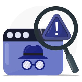 aumentador vaso hace zoom en en navegador demostración intimidad incumplimiento advertencia. ideal para la seguridad cibernética conceptos, datos proteccion, en línea intimidad temas vector