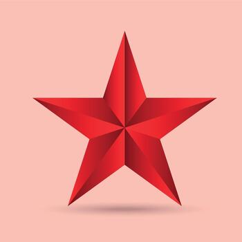 Striking 3D red five-pointed star with crisp edges on a pastel background. For badges, logos, patriotic images, awards, decorative elements, holiday graphics. illustration drop shadow gradient vector