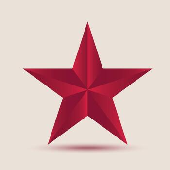 Vibrant, three-dimensional red five-pointed star with a geometric design. For logos, badges, patriotic themes, awards, decorative design elements. illustration, drop shadow, gradient effect vector