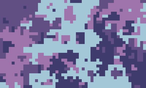 Abstract pixel art camouflage pattern in muted purples and blues. Ideal for backgrounds, textiles, or digital designs. Evokes a sense of mystery and digital texture. vector