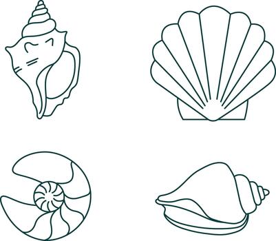 limpiar línea Arte concha recopilación, suave Delgado contornos, mínimo y elegante dibujo estilo, No sombreado, No textura, aislado en un blanco antecedentes vector