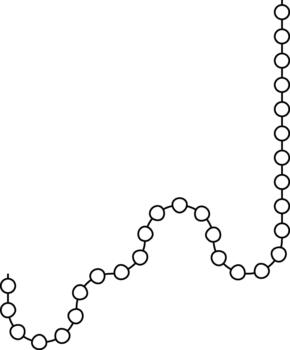 Circular nodes form a linked sequence that moves along a routed path. vector