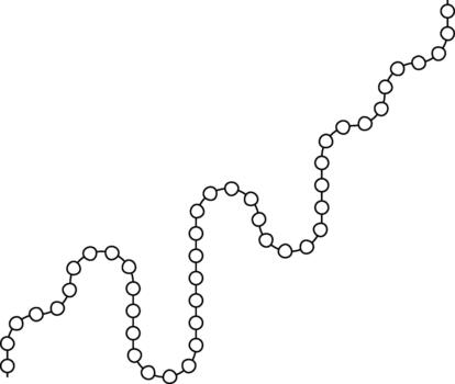 Circular nodes follow a line that extends horizontally with flow-driven bends. vector