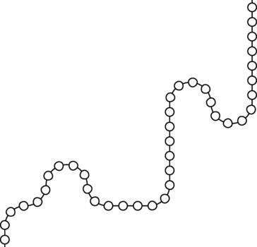 Circular nodes follow a guided route that forms linked bends and directional flow. vector