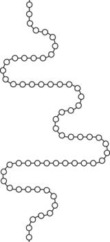 Circular nodes follow a sequence path that shifts direction along multiple bends. vector