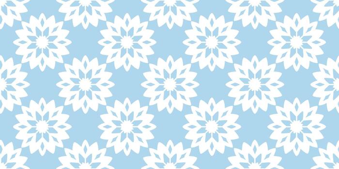 Seamless winter pattern with repeating snowflake shapes in soft icy tones. Geometric seasonal motif inspired by classic frosty themes. Festive background perfect for Christmas and New Year projects. vector