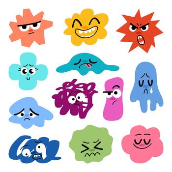 Set of Abstract Characters with Emotions on Face. vector