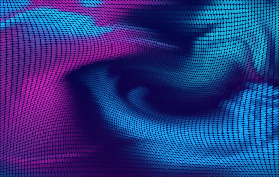 Abstract futuristic grid mesh wave with blue and purple neon gradient, ideal for technology, digital, and modern design backgrounds. vector