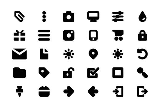 Collection of essential black solid user interface and web icons for modern design projects vector