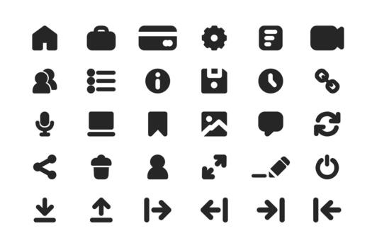 Comprehensive collection of essential black flat ui icons for modern digital interfaces vector