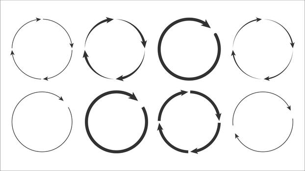 Black circular arrow set for reload and cycle symbols vector