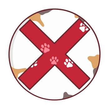 Red cross mark icon with paw prints symbol for wrong or denied action vector