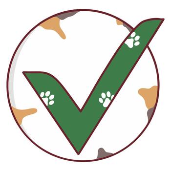 Green check mark icon with paw prints symbol for correct or approved vector