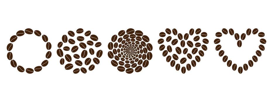 corazón forma y redondo antecedentes y marcos fronteras hecho de café frijoles grande conjunto diseño elementos. aislado ilustración temática o café día saludo o menú tarjeta anuncio volantes bandera, folleto, etiqueta vector