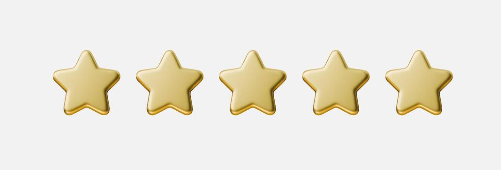 3D gold star rating icon set isolated on white background for review and feedback concepts. Gold star rating set shows five star review, rating, quality and feedback icons for UI, apps and marketing. vector