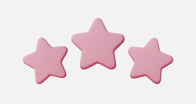 3D pink star icon isolated on white background for rating and review design. Pink star elements show five star rating, quality and feedback, ideal for apps, games, UI, customer reviews and reward vector