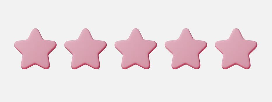 3D pink star icon set isolated on white background for rating and review concepts. Pink star symbols show five star rating, quality and feedback for apps, services and web design vector
