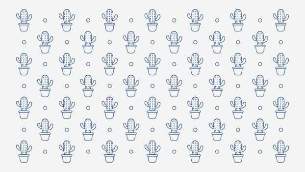 sencillo azul cactus modelo antecedentes con repitiendo pequeño cactus línea Arte ilustración, mínimo botánico diseño para fondo de pantalla vector