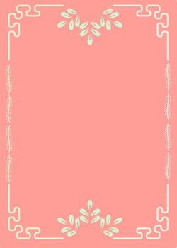 un salmón rosado antecedentes con un decorativo frontera y ligero verde botánico elementos el marco caracteristicas esquina llave patrones y estilizado hojas a lo largo el bordes vector