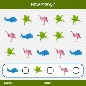 Count how many objects. Educational mathematical game. Counting games for children. Kids activity sheet. Template for how many vector
