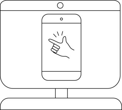 Minimalist line art of smartphone and computer screen interaction vector