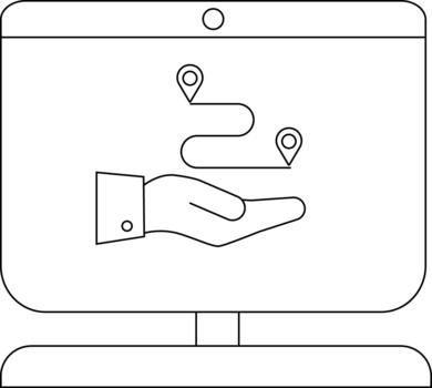 A computer monitor displays a hand with a location path and a camera is above the screen vector