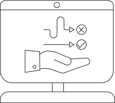 monitor muestra un mano debajo un decisión árbol con un cruzar X cheque marca dentro un circulo vector