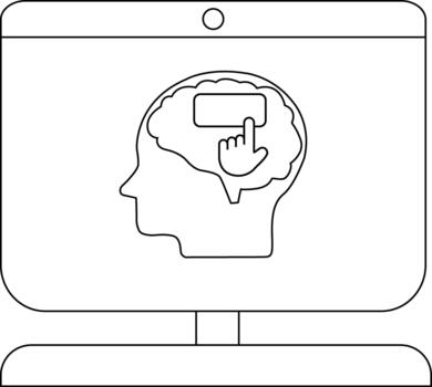 un computadora monitor muestra un humano cabeza contorno cerebro con un mano señalando a un caja dentro vector