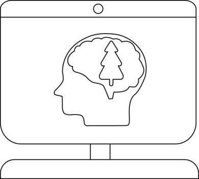 un computadora pantalla muestra un cabeza contorno con un cerebro conteniendo un árbol imagen vector