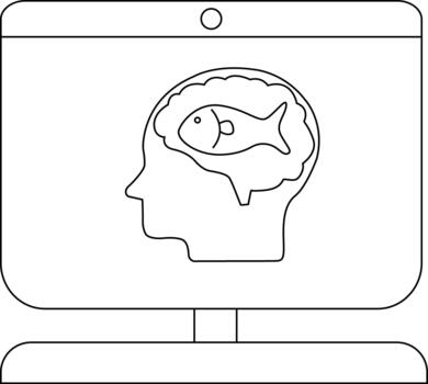 A computer monitor displaying a side profile of a head containing a fish within the brain area vector