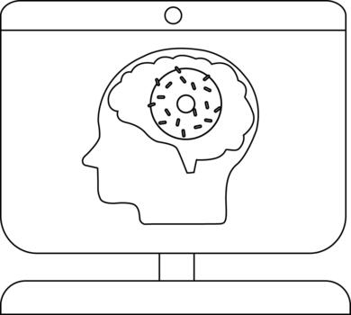 computadora pantalla muestra un cabeza perfil con un rosquilla dentro el cerebro contorno vector