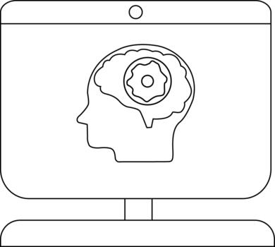 contorno de un computadora pantalla mostrando un humano cabeza con un cerebro conteniendo un rosquilla forma vector