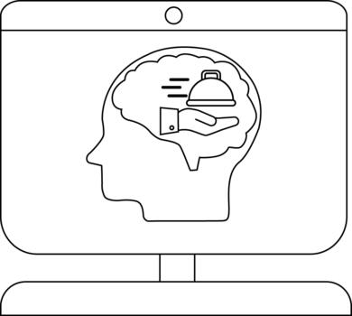 resumido cabeza con cerebro conteniendo mano participación un cubierto plato desplegado en un computadora monitor vector